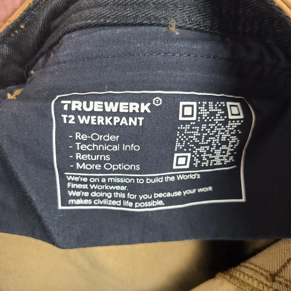 Truewerk T2 Werkpant Mens 32x32 Sand Tan Technical Work Pants Stretch Utility